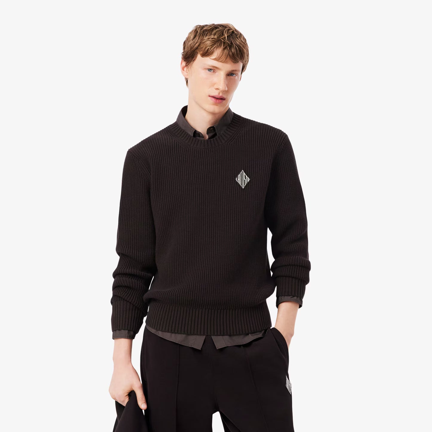 Pullover mit Perlen und Rippstrick-Applikation