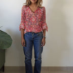 Red Paisley Bohemian Blouse Top