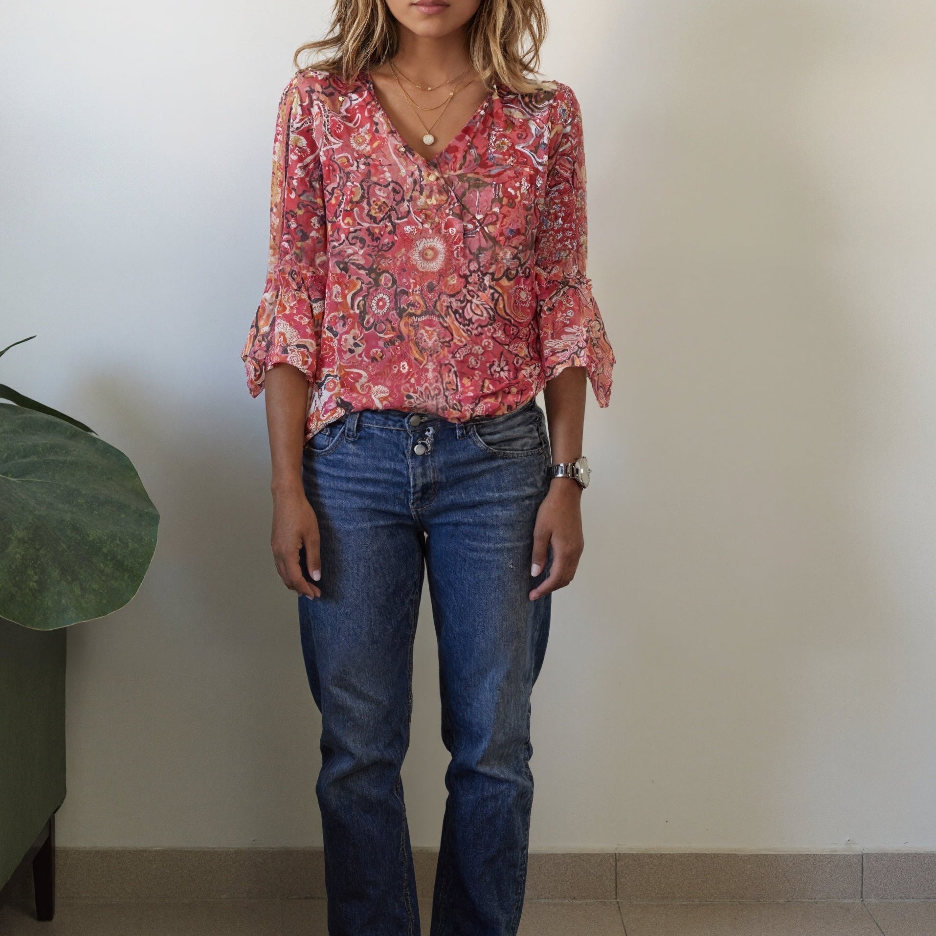 Red Paisley Bohemian Blouse Top