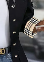 Black Collarless Plaid Print Long Sleeve Outerwear