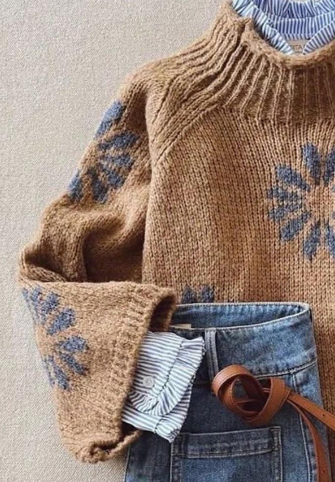 Retro Brown Mock Neck Long Sleeve Sweater
