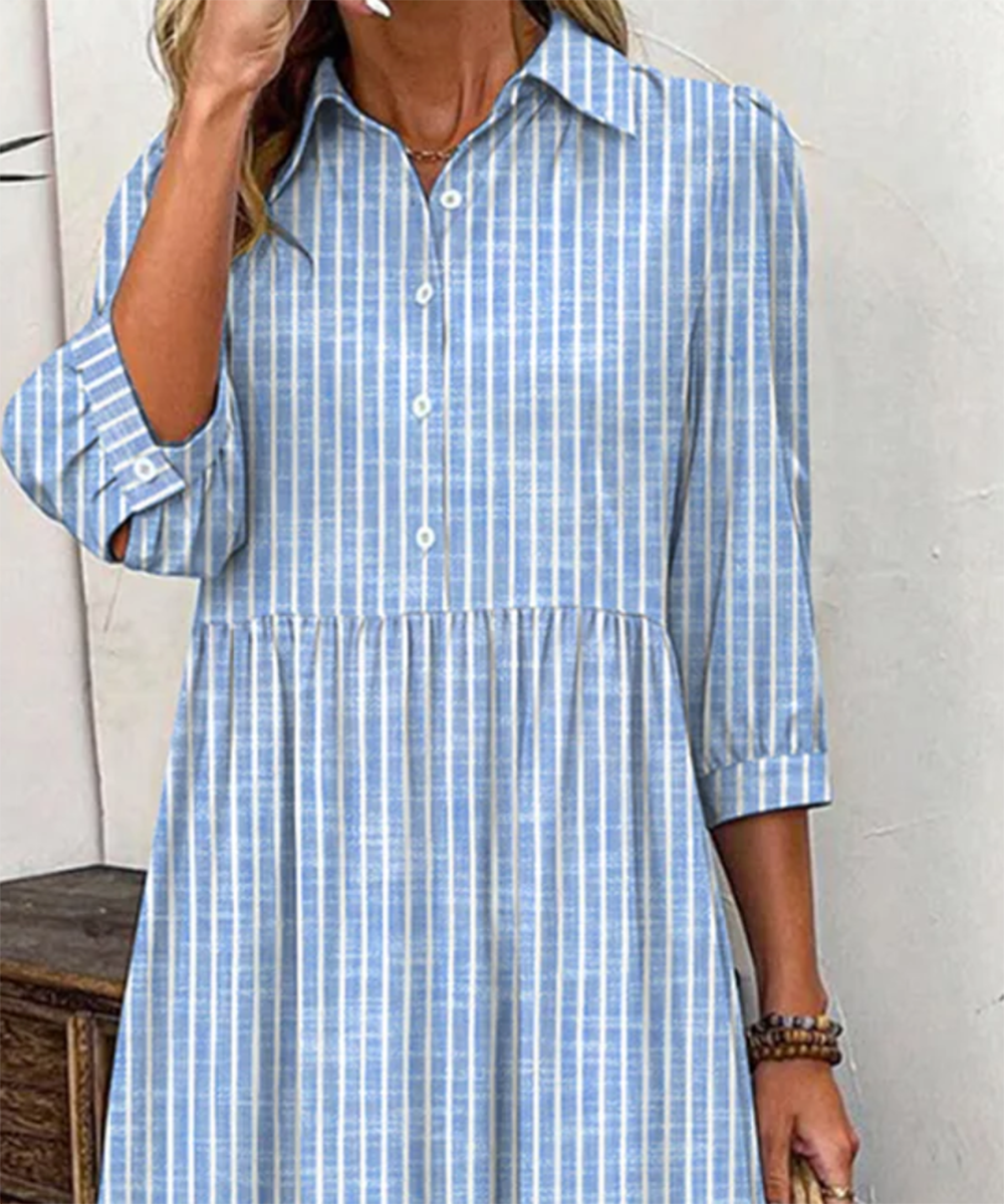 Breezy Striped Print 3/4 Sleeve Maxi Dress