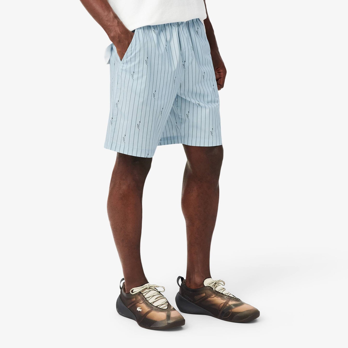 Crocodile Print Stripe Cotton Shorts