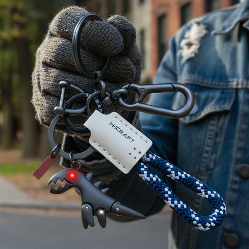 Aluminum Alloy Dinosaur Charm Paired with a Hand-woven Bracelet