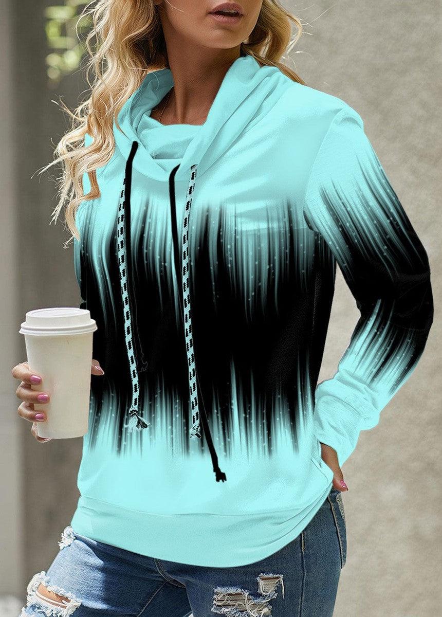 Aqua & Black Ombre Rain Hoodie Drawstring Sweatshirt