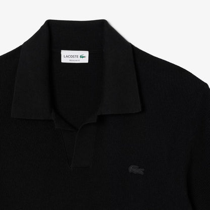 Cotton Blend Open Polo Collar Sweater