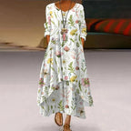 Youthful Print Round Neck Maxi Dress