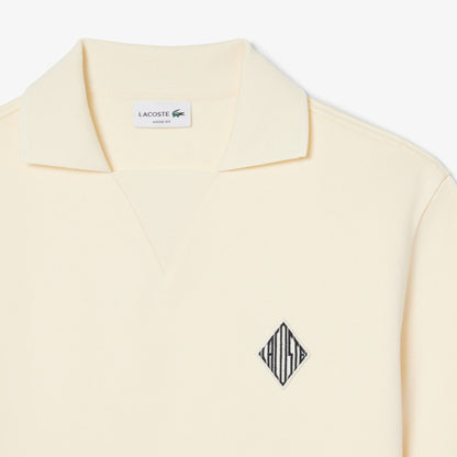 Loose Fit Badge Accent Fleece Polo Shirt
