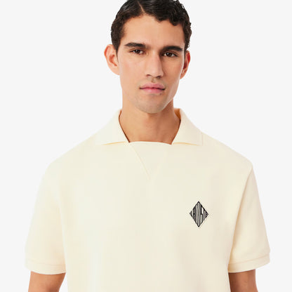 Loose Fit Badge Accent Fleece Polo Shirt