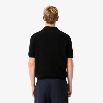 Cotton Blend Open Polo Collar Sweater