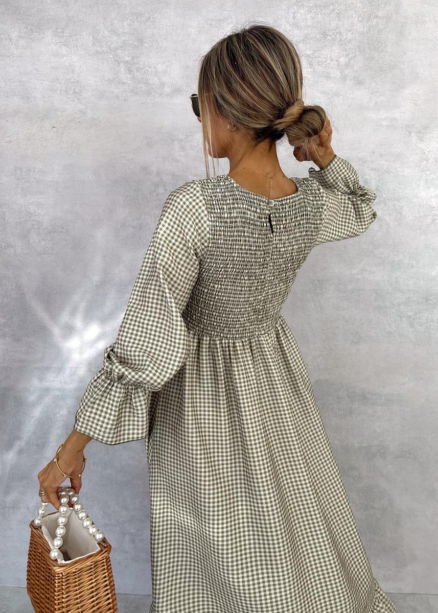 Green Check Round Neck Maxi Dress