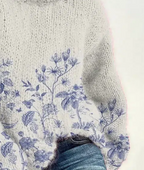 Fresh Plant Print Mock Neck Sweater