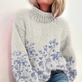 Fresh Plant Print Mock Neck Sweater