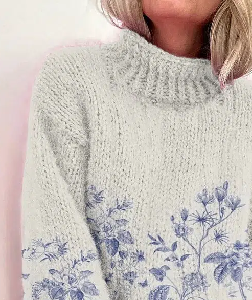Fresh Plant Print Mock Neck Sweater
