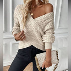 Apricot Plain V-Neck Long Sleeve Sweater